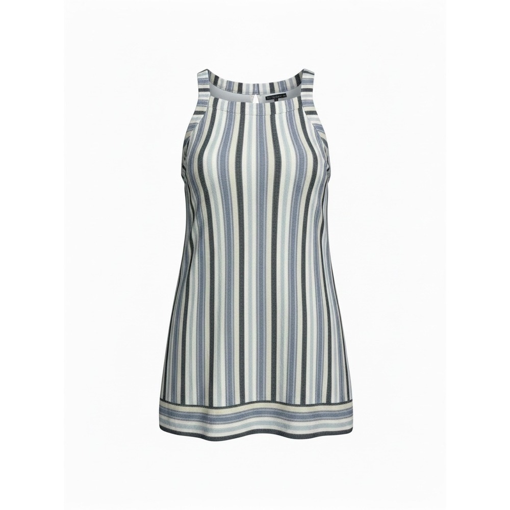 Sharagano Blue White Striped Linen Blend Sleeveless Shift Dress Size 14